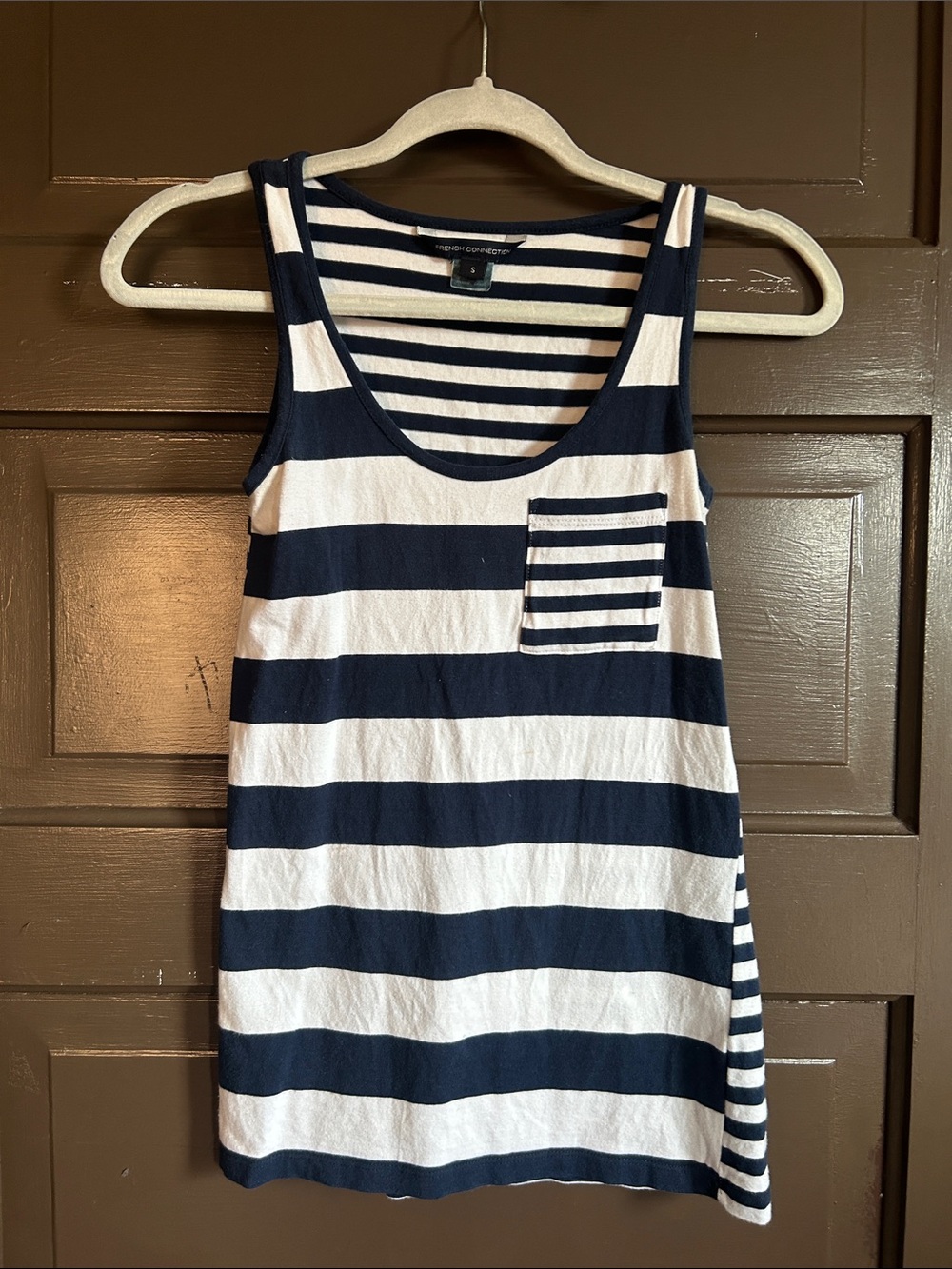 French Connection Navy and White Striped Scoop Neck Tank